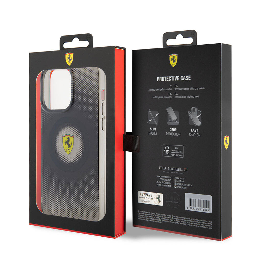 iPhone 15 Pro Max Kılıf Ferrari orijinal Lisanslı M-safe Şarj Özellikli Parçalanan Noktalar Desenli Kılıf