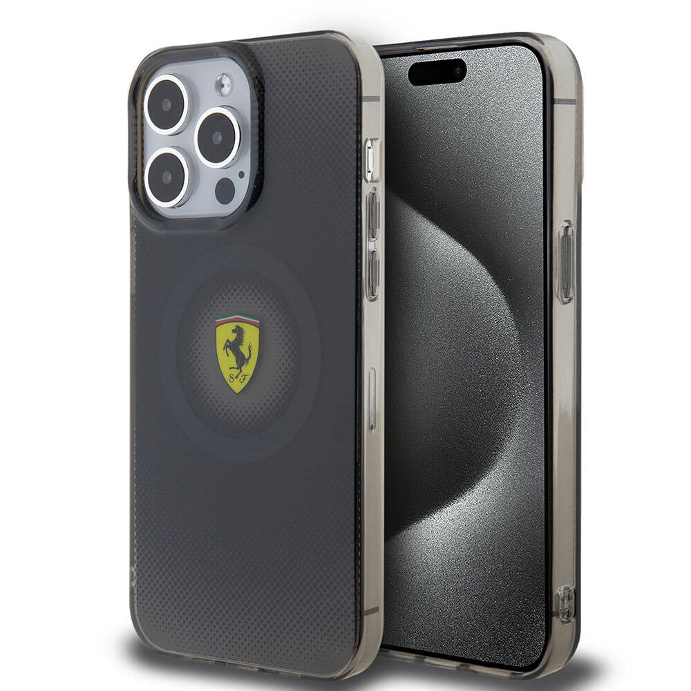 iPhone 15 Pro Max Kılıf Ferrari orijinal Lisanslı M-safe Şarj Özellikli Parçalanan Noktalar Desenli Kılıf