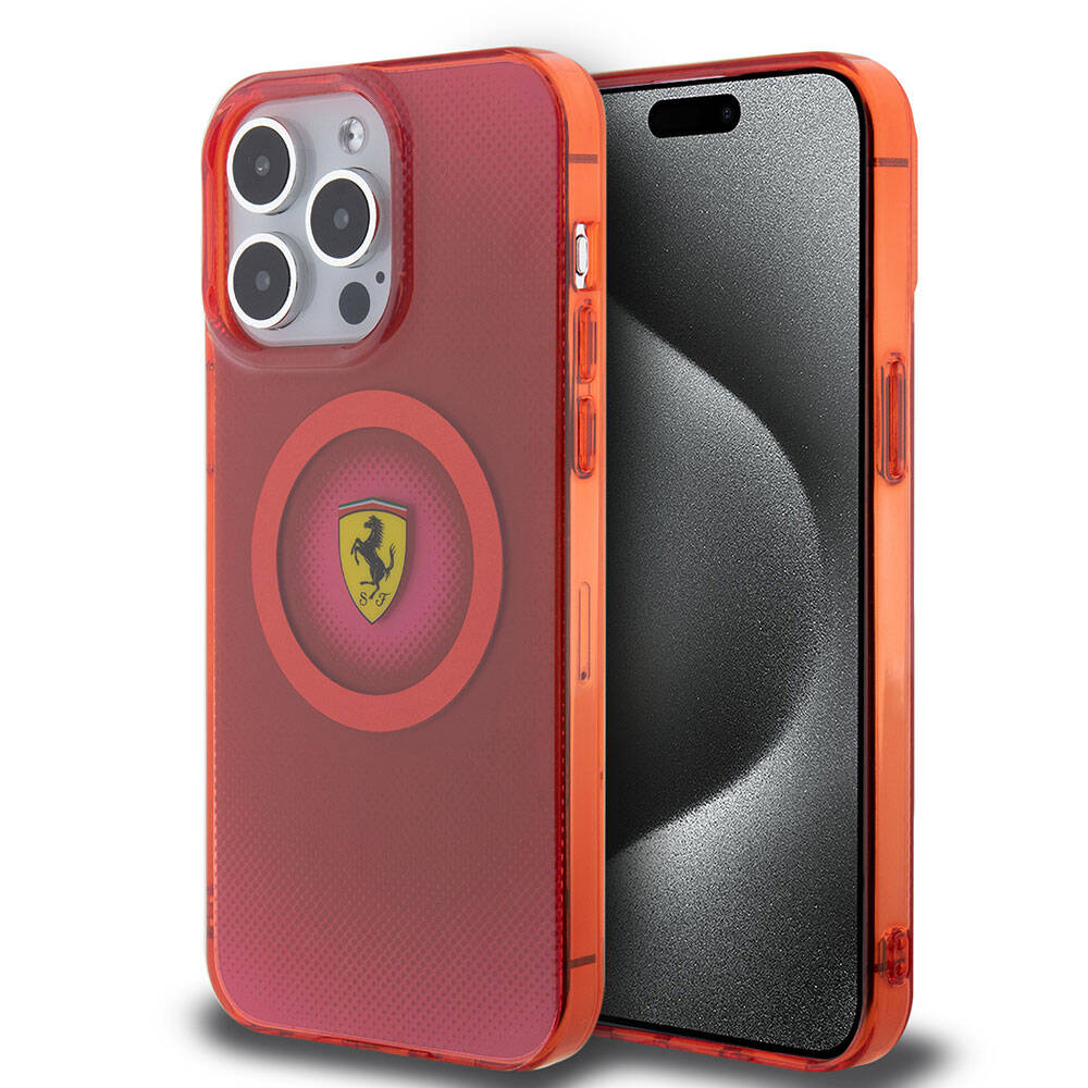 iPhone 15 Pro Max Kılıf Ferrari orijinal Lisanslı M-safe Şarj Özellikli Parçalanan Noktalar Desenli Kılıf