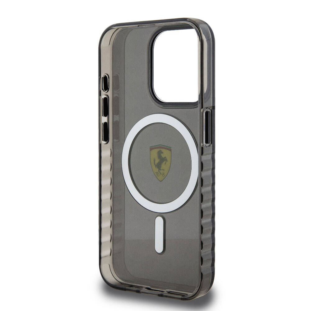 iPhone 15 Pro Max Kılıf Ferrari orijinal Lisanslı M-safe Şarj Özellikli Tırtıklı Kenar Tasarımlı Ortalanmış Logo Kılıf
