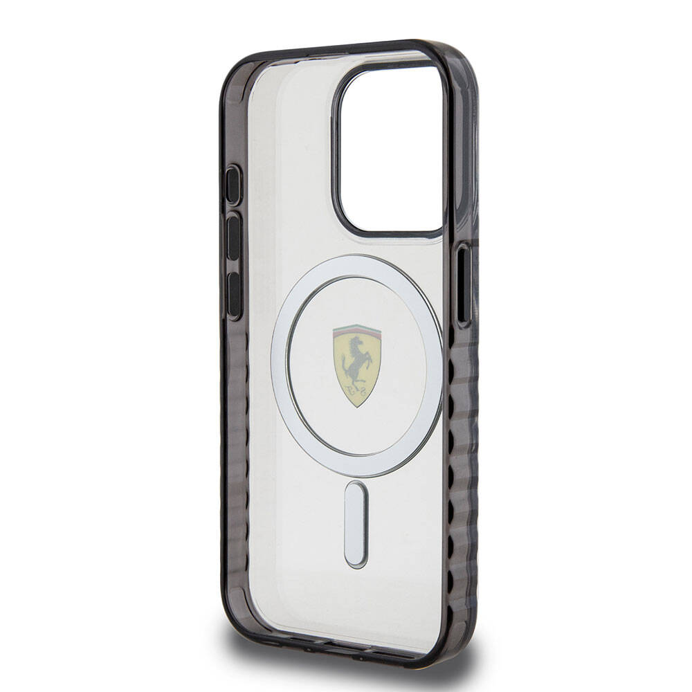 iPhone 15 Pro Max Kılıf Ferrari orijinal Lisanslı M-safe Şarj Özellikli Tırtıklı Kenar Tasarımlı Ortalanmış Logo Kılıf