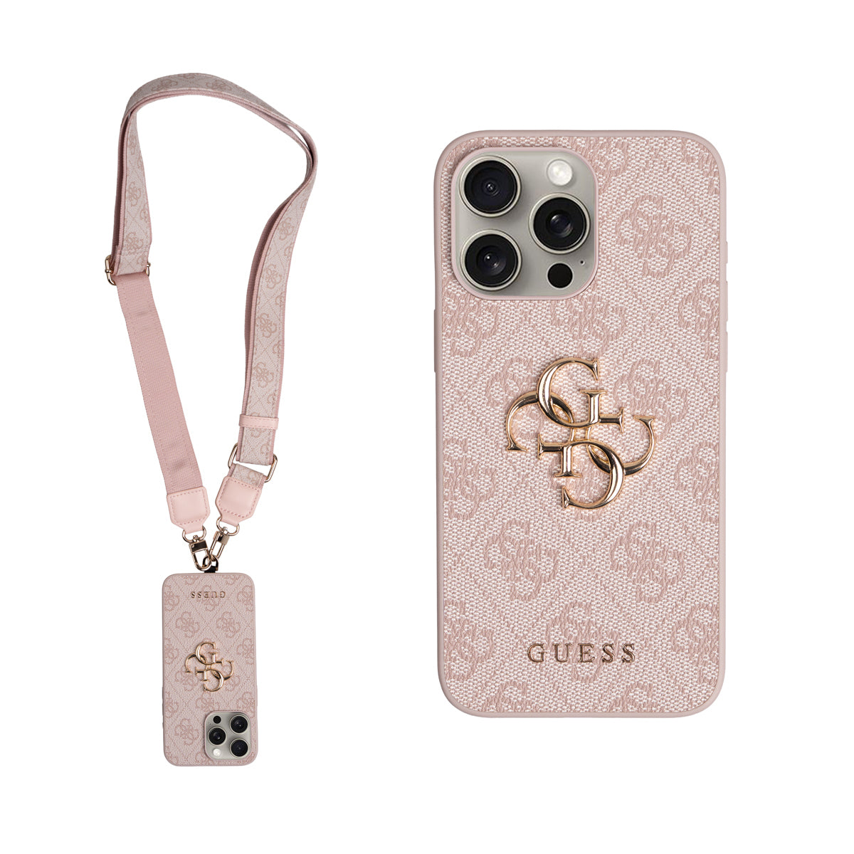 iPhone 15 Pro Max Kılıf Guess Orijinal Lisanslı 4G Büyük Metal Logolu Kalın Askılı Kılıf