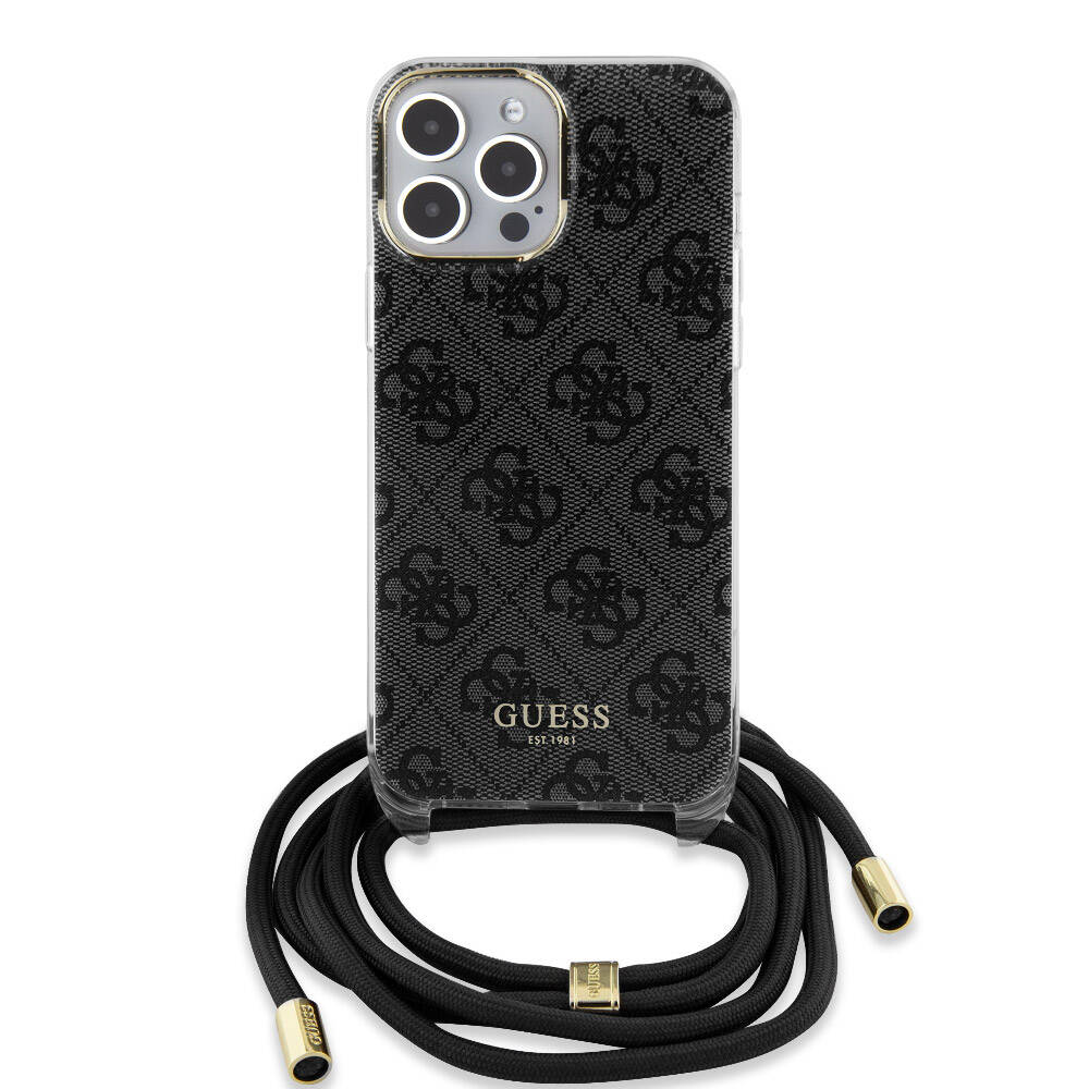 iPhone 15 Pro Max Kılıf Guess Orijinal Lisanslı Çapraz Kordon 4G Desenli Kılıf