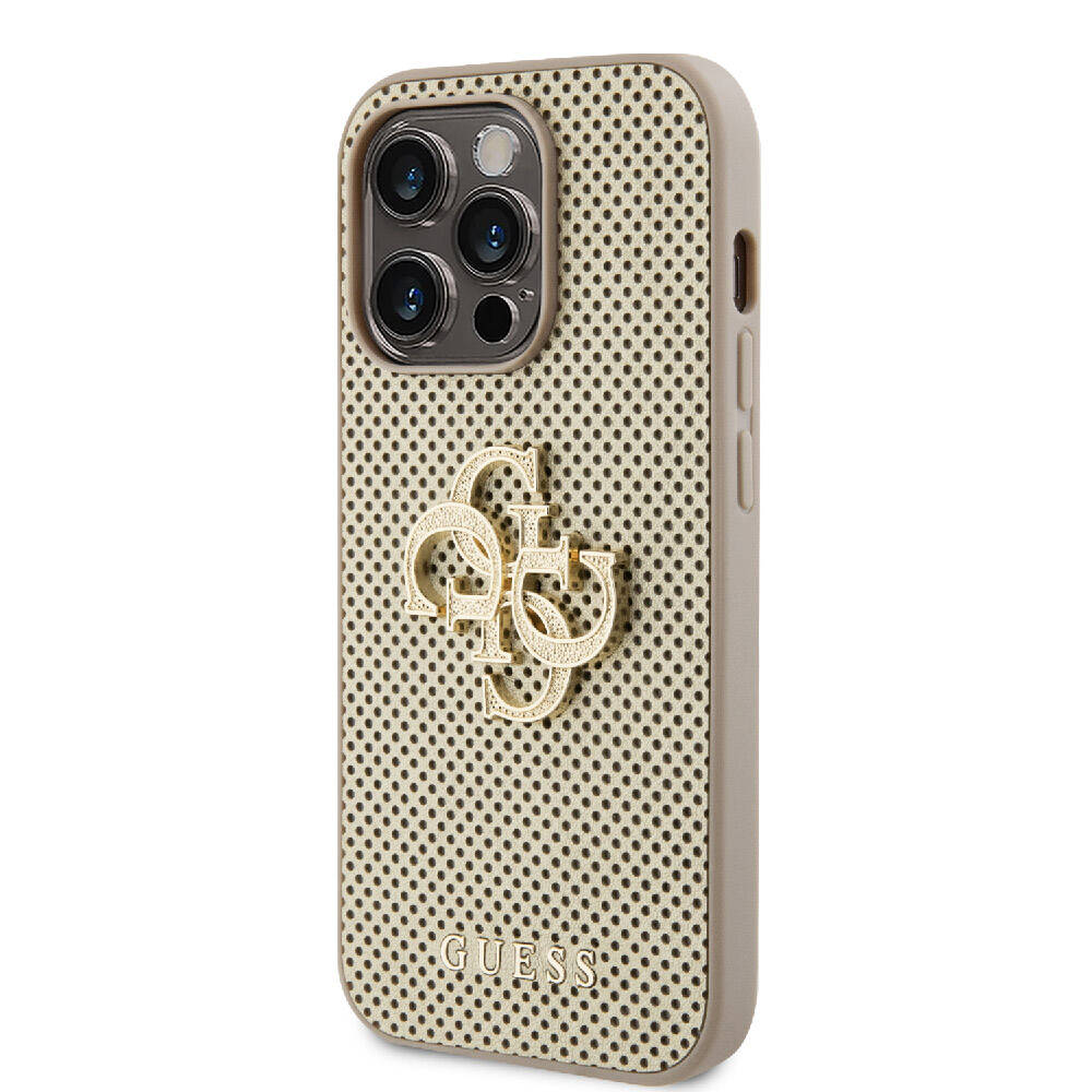 iPhone 15 Pro Max Kılıf Guess Orijinal Lisanslı Delikli Yazı ve 4G Glitter Büyük Metal Logolu Kılıf