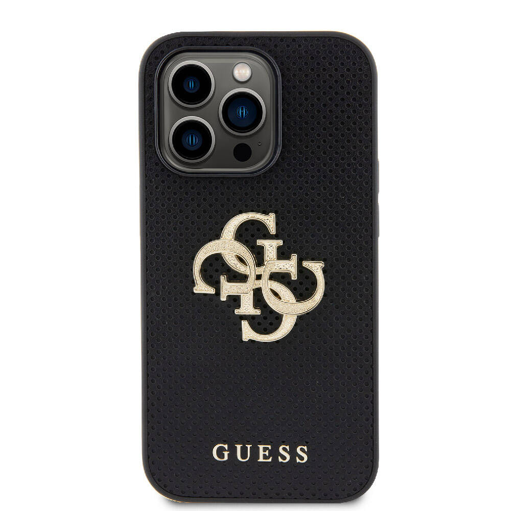 iPhone 15 Pro Max Kılıf Guess Orijinal Lisanslı Delikli Yazı ve 4G Glitter Büyük Metal Logolu Kılıf