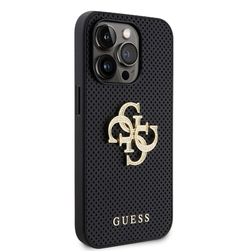 iPhone 15 Pro Max Kılıf Guess Orijinal Lisanslı Delikli Yazı ve 4G Glitter Büyük Metal Logolu Kılıf
