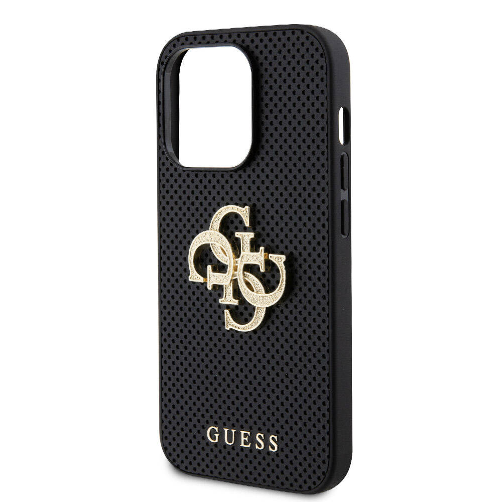 iPhone 15 Pro Max Kılıf Guess Orijinal Lisanslı Delikli Yazı ve 4G Glitter Büyük Metal Logolu Kılıf