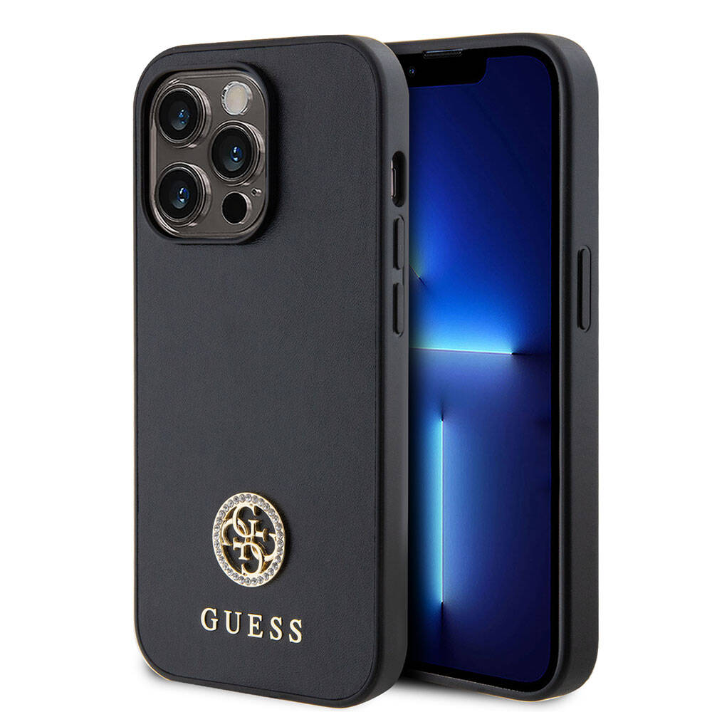 iPhone 15 Pro Max Kılıf Guess Orijinal Lisanslı Deri 4G Metal Logo Strass Kılıf