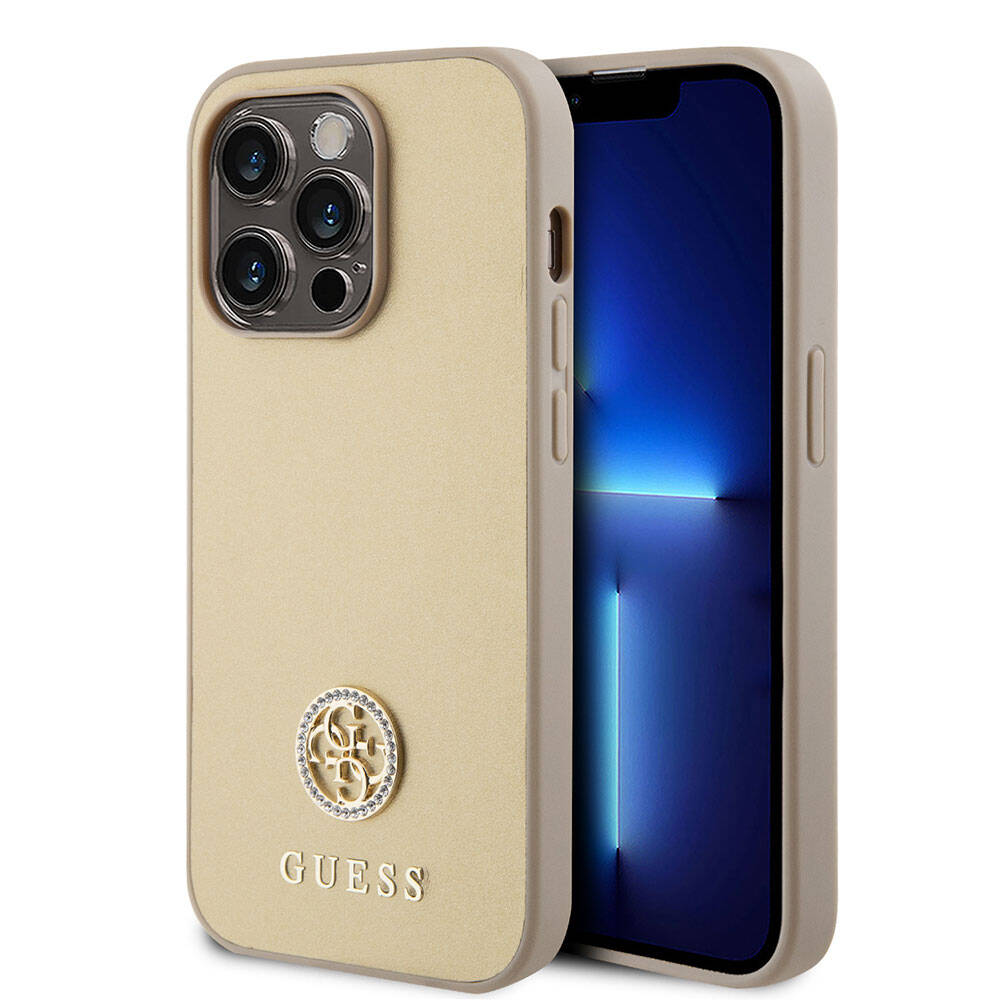 iPhone 15 Pro Max Kılıf Guess Orijinal Lisanslı Deri 4G Metal Logo Strass Kılıf