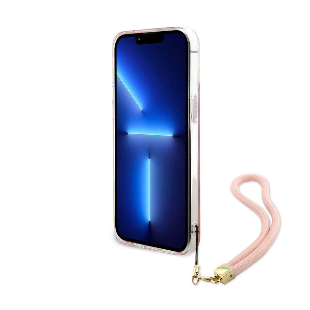 iPhone 15 Pro Max Kılıf Guess Orijinal Lisanslı Desenli Yazı Logolu Askı İpli Holografik Glitter Peony Kılıf