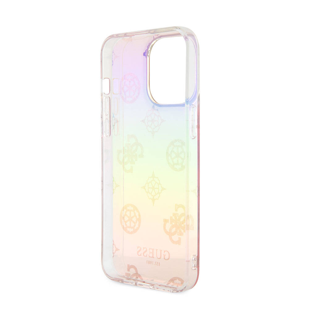 iPhone 15 Pro Max Kılıf Guess Orijinal Lisanslı Desenli Yazı Logolu Askı İpli Holografik Glitter Peony Kılıf
