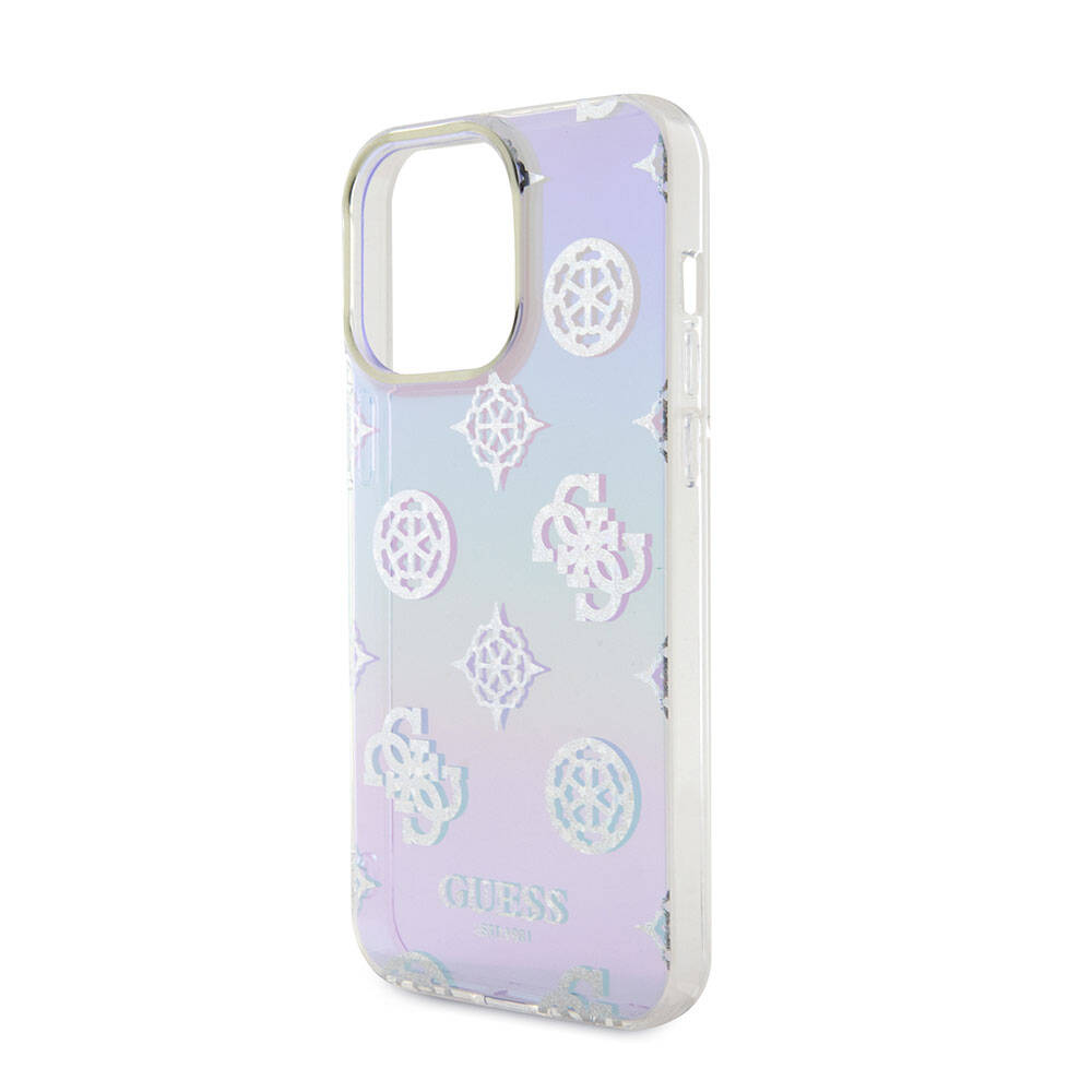 iPhone 15 Pro Max Kılıf Guess Orijinal Lisanslı Desenli Yazı Logolu Askı İpli Holografik Glitter Peony Kılıf