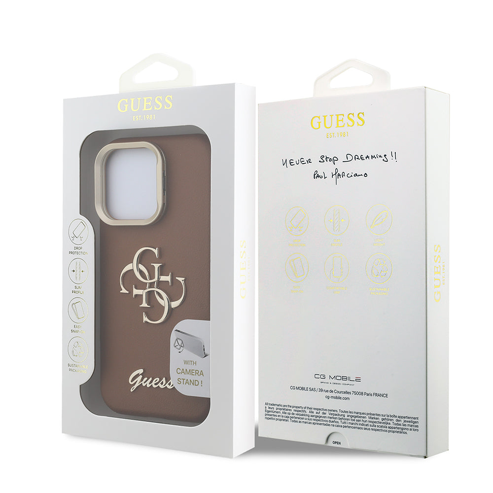 iPhone 15 Pro Max Kılıf Guess Orijinal Lisanslı Grained Yazı Logolu Kamera Standlı Kılıf