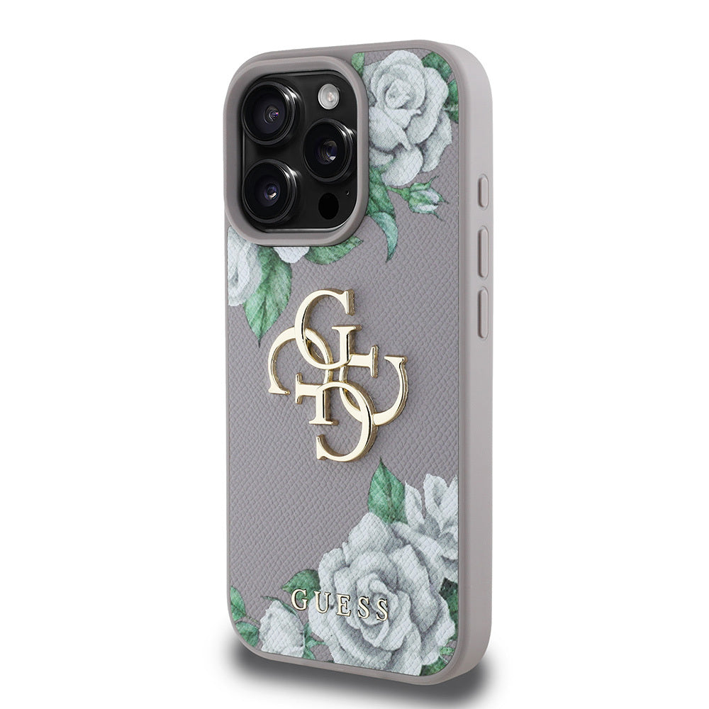 iPhone 15 Pro Max Kılıf Guess Orijinal Lisanslı Gül Baskılı Büyük Metal Logo Dizaynlı Kılıf