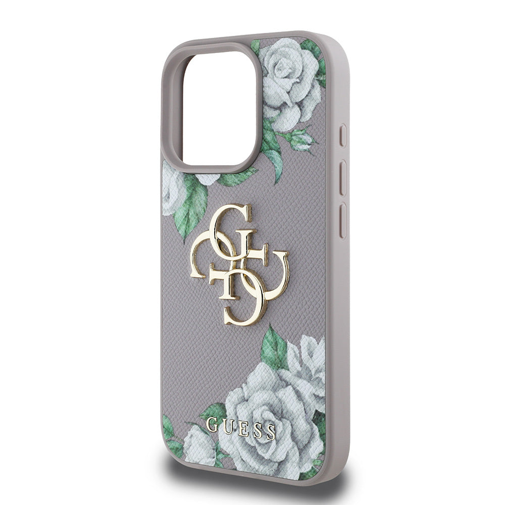iPhone 15 Pro Max Kılıf Guess Orijinal Lisanslı Gül Baskılı Büyük Metal Logo Dizaynlı Kılıf