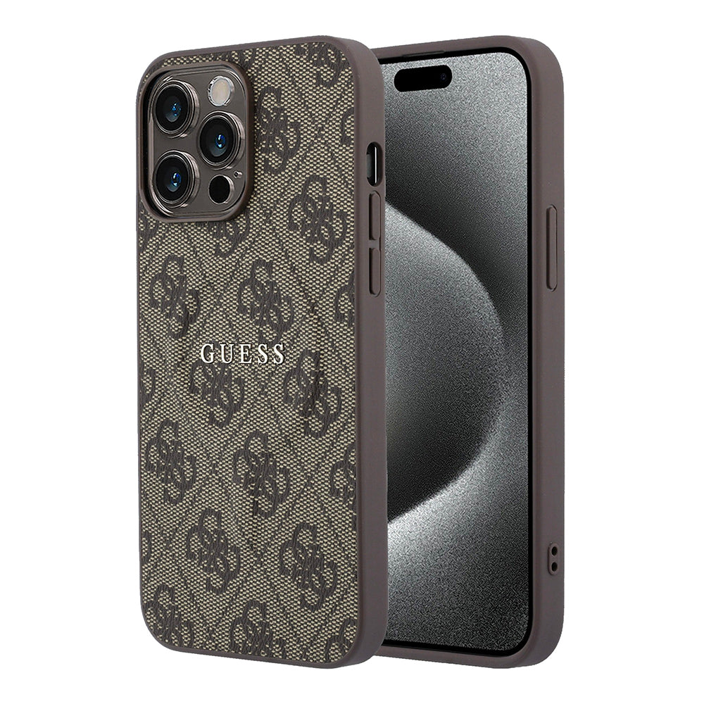 iPhone 15 Pro Max Kılıf Guess Orijinal Lisanslı M-safe Kabartmalı 4G Desenli Yazı Logolu Kılıf