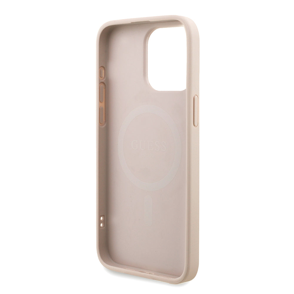 iPhone 15 Pro Max Kılıf Guess Orijinal Lisanslı M-safe Şarj Özellikli PU Deri Bilek Askı İpli Yazı Logolu Kılıf