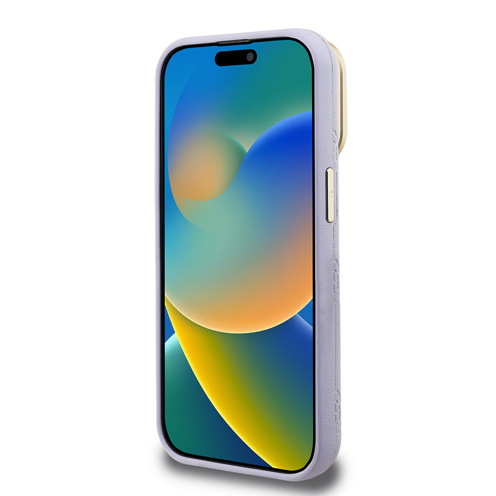 iPhone 15 Pro Max Kılıf Guess Orijinal Lisanslı M-safe Şarj Özellikli Sıcak Baskılı Yazı Logolu Kamera Standlı PU Deri Peony Kılıf