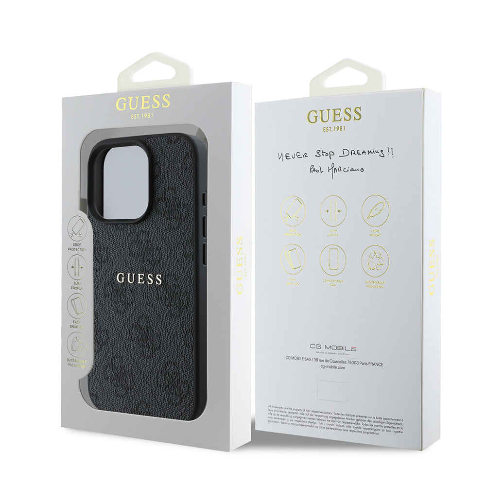 iPhone 15 Pro Max Kılıf Guess Orijinal Lisanslı M-safe Şarj Özellikli 4G Desen Yazı Logolu Kılıf