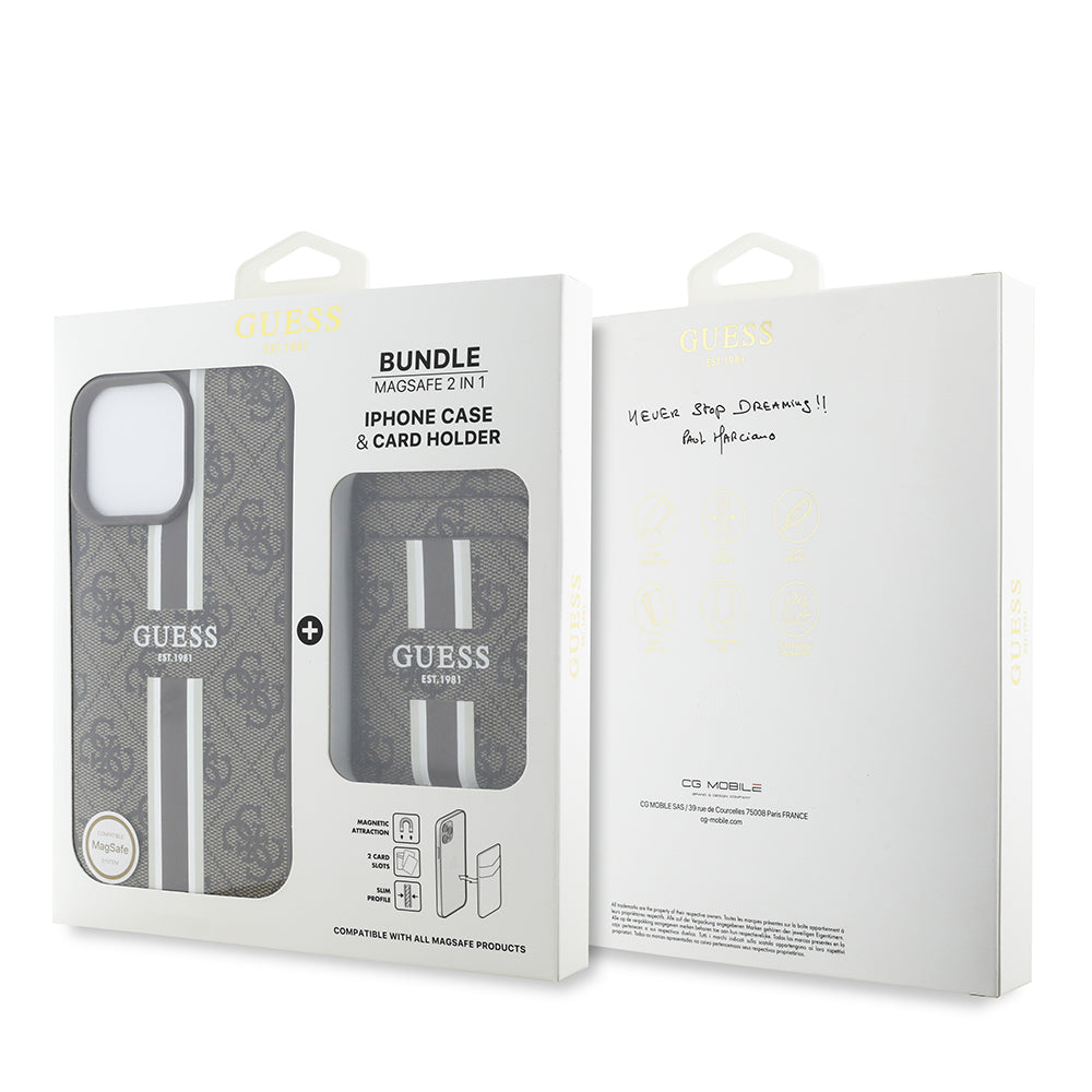 iPhone 15 Pro Max Kılıf Guess Orijinal Lisanslı M-safe Şarj Özellikli 4G Desenli Çizgili Kartlıklı Kılıf