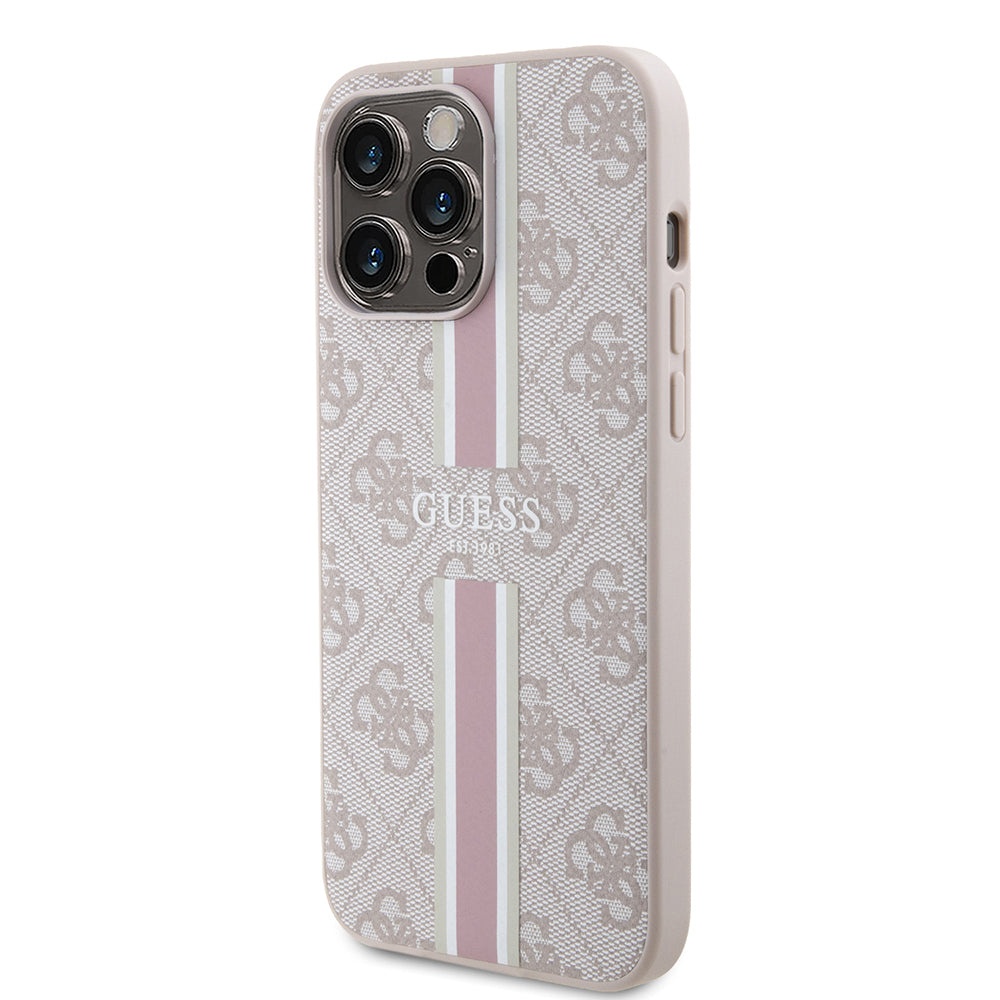 iPhone 15 Pro Max Kılıf Guess Orijinal Lisanslı M-safe Şarj Özellikli 4G Şerit Tasarımlı Printed Kılıf