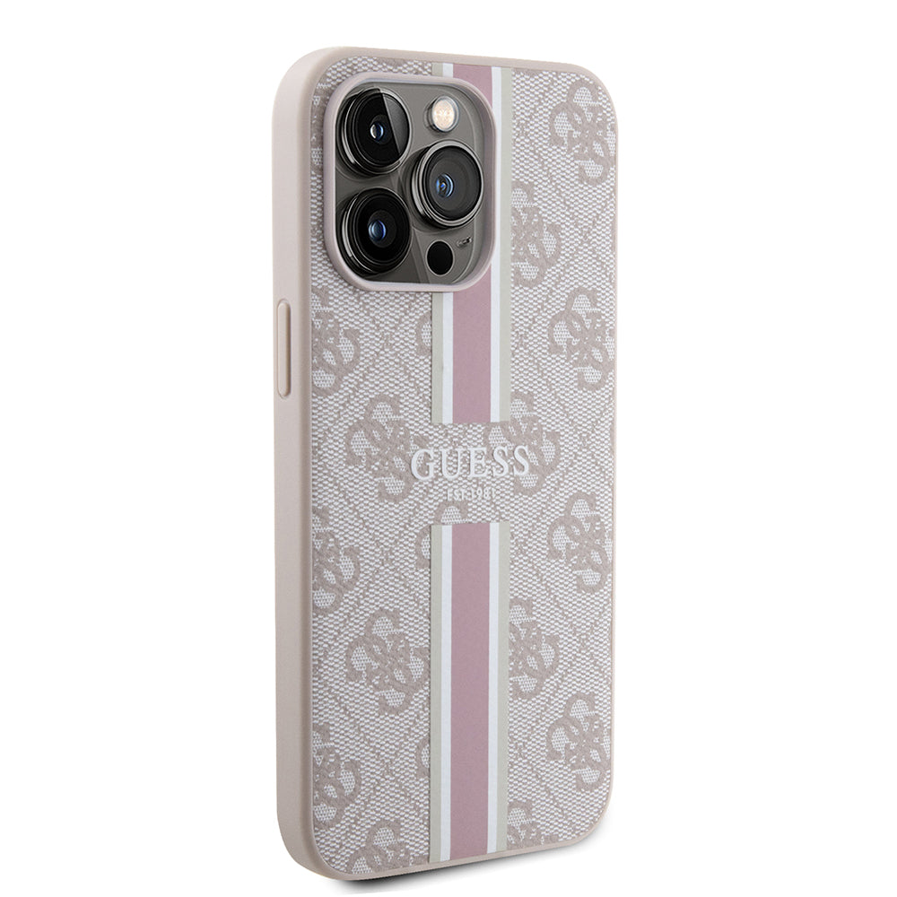 iPhone 15 Pro Max Kılıf Guess Orijinal Lisanslı M-safe Şarj Özellikli 4G Şerit Tasarımlı Printed Kılıf