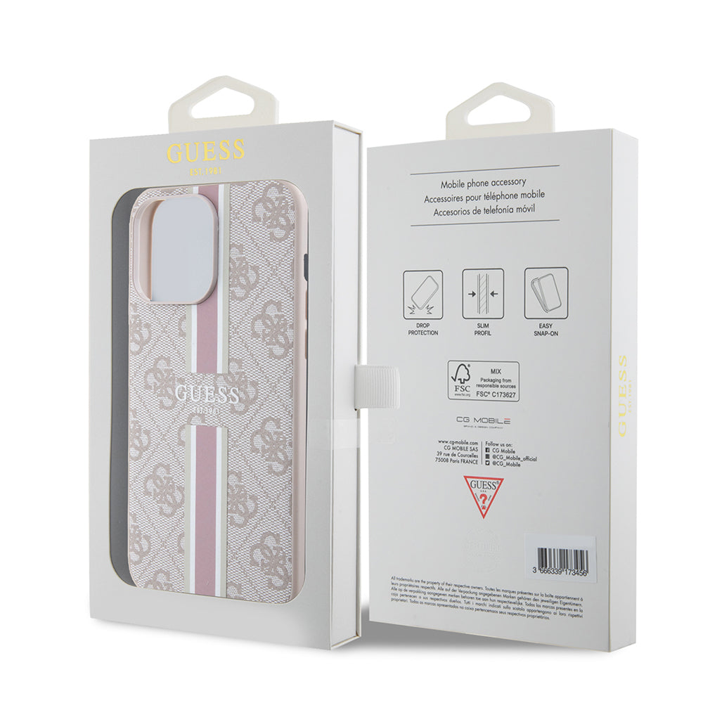 iPhone 15 Pro Max Kılıf Guess Orijinal Lisanslı M-safe Şarj Özellikli 4G Şerit Tasarımlı Printed Kılıf
