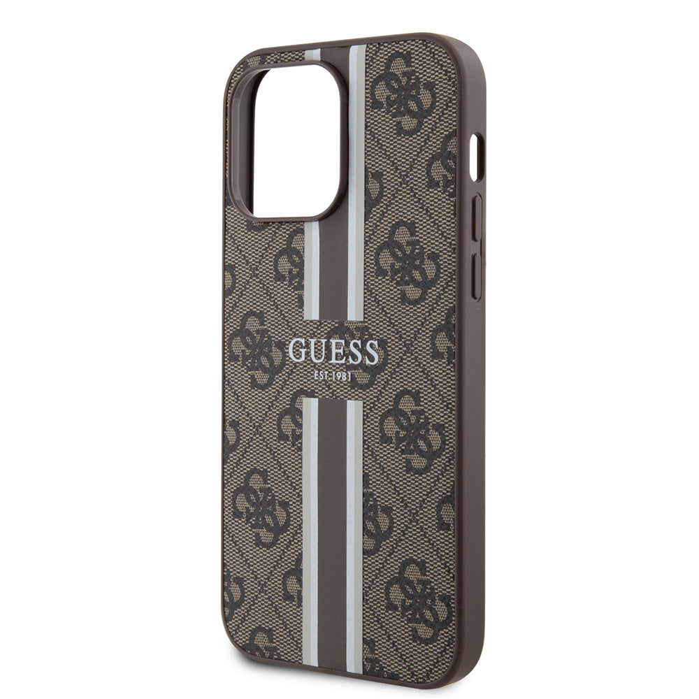 iPhone 15 Pro Max Kılıf Guess Orijinal Lisanslı M-safe Şarj Özellikli 4G Şerit Tasarımlı Printed Kılıf