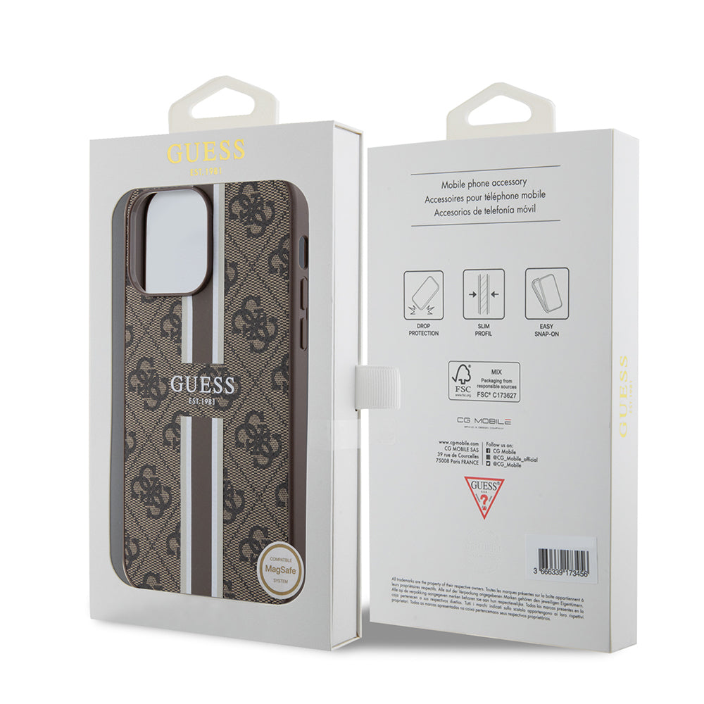 iPhone 15 Pro Max Kılıf Guess Orijinal Lisanslı M-safe Şarj Özellikli 4G Şerit Tasarımlı Printed Kılıf