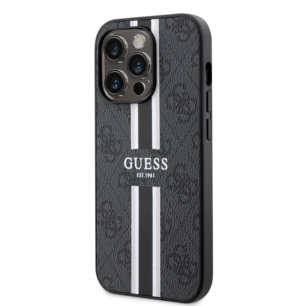 iPhone 15 Pro Max Kılıf Guess Orijinal Lisanslı M-safe Şarj Özellikli 4G Şerit Tasarımlı Printed Kılıf