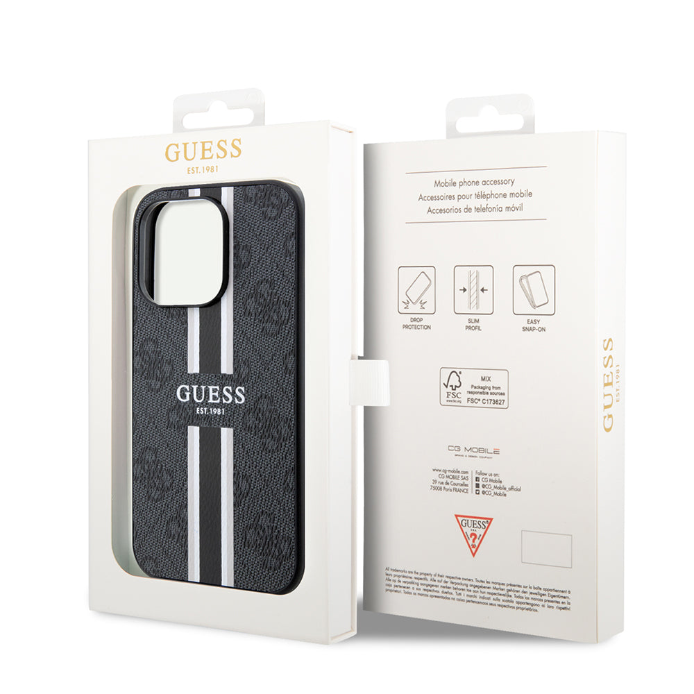 iPhone 15 Pro Max Kılıf Guess Orijinal Lisanslı M-safe Şarj Özellikli 4G Şerit Tasarımlı Printed Kılıf
