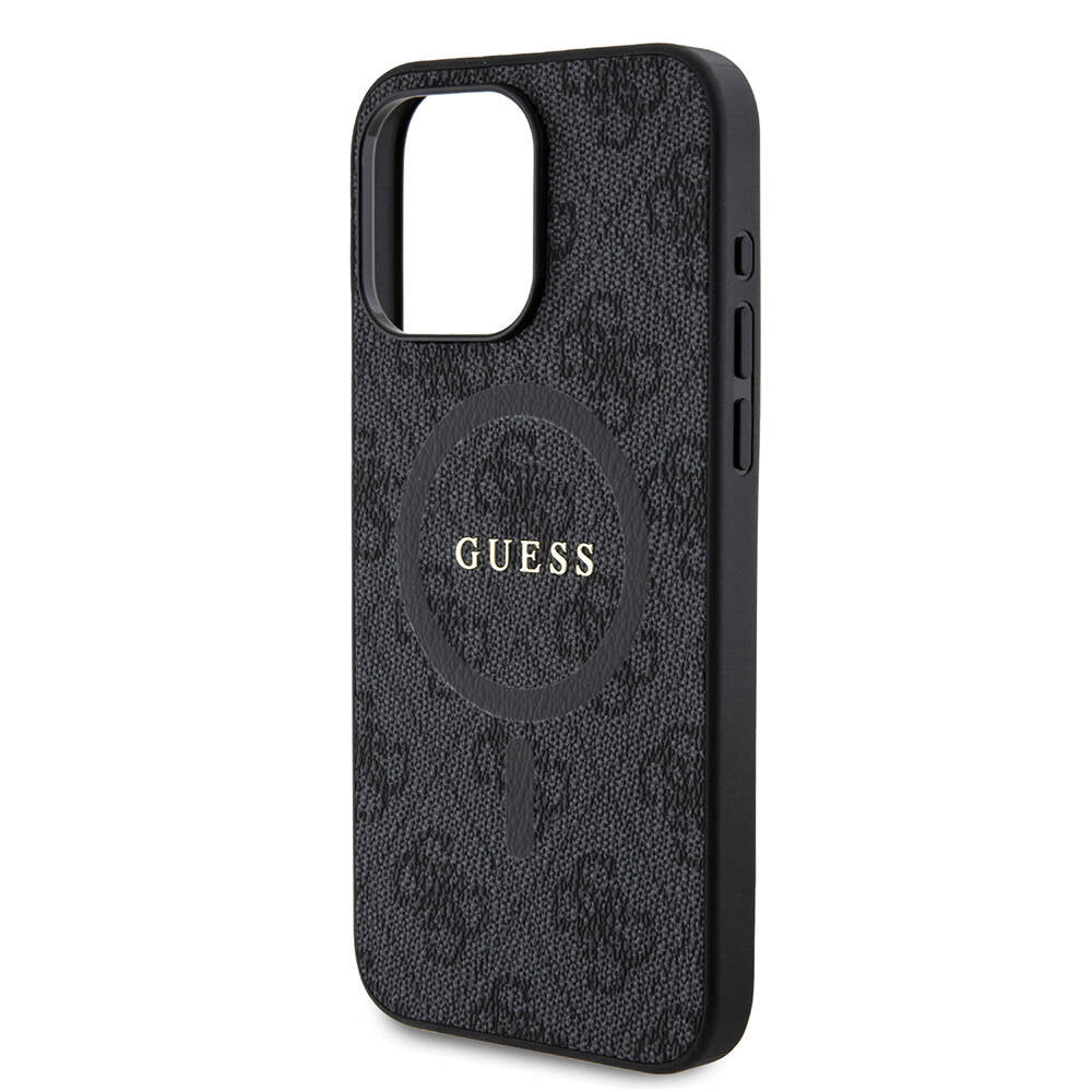 iPhone 15 Pro Max Kılıf Guess Orijinal Lisanslı M-safe Şarj Özellikli PU Halkalı 4G Desenli Yazı Logolu Kılıf
