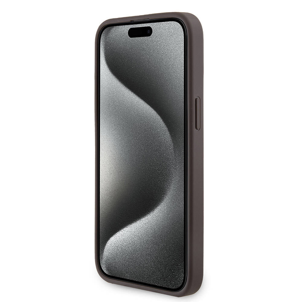 iPhone 15 Pro Max Kılıf Guess Orijinal Lisanslı M-safe Şarj Özellikli PU Halkalı 4G Desenli Yazı Logolu Kılıf