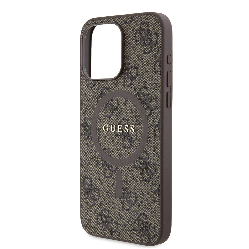 iPhone 15 Pro Max Kılıf Guess Orijinal Lisanslı M-safe Şarj Özellikli PU Halkalı 4G Desenli Yazı Logolu Kılıf