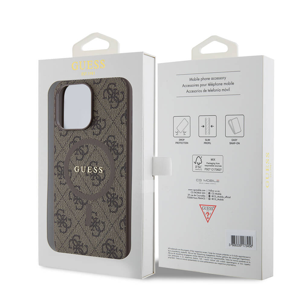 iPhone 15 Pro Max Kılıf Guess Orijinal Lisanslı M-safe Şarj Özellikli PU Halkalı 4G Desenli Yazı Logolu Kılıf