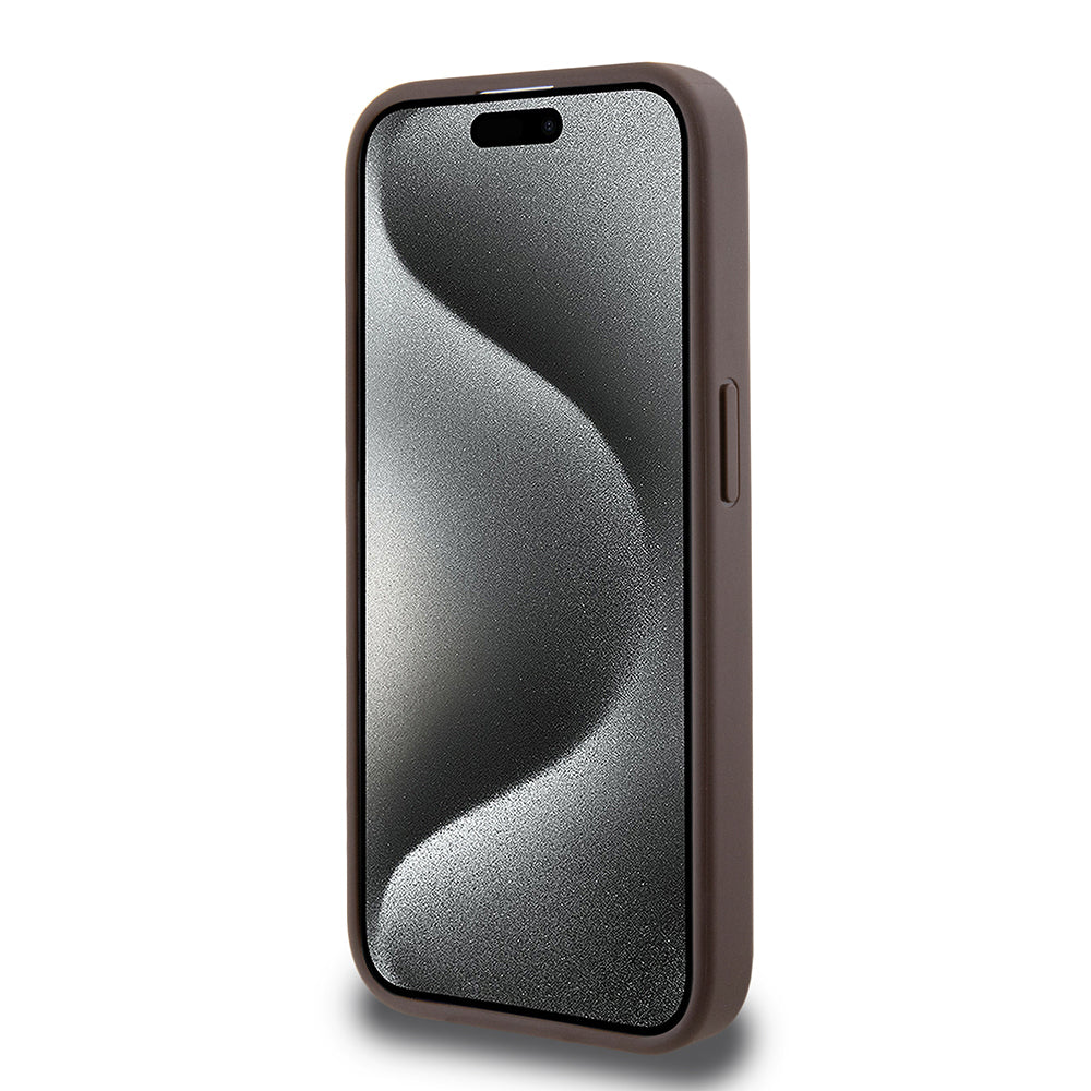 iPhone 15 Pro Max Kılıf Guess Orijinal Lisanslı M-safe Şarj Özellikli PU Üçgen Logo 4G Desenli Kılıf