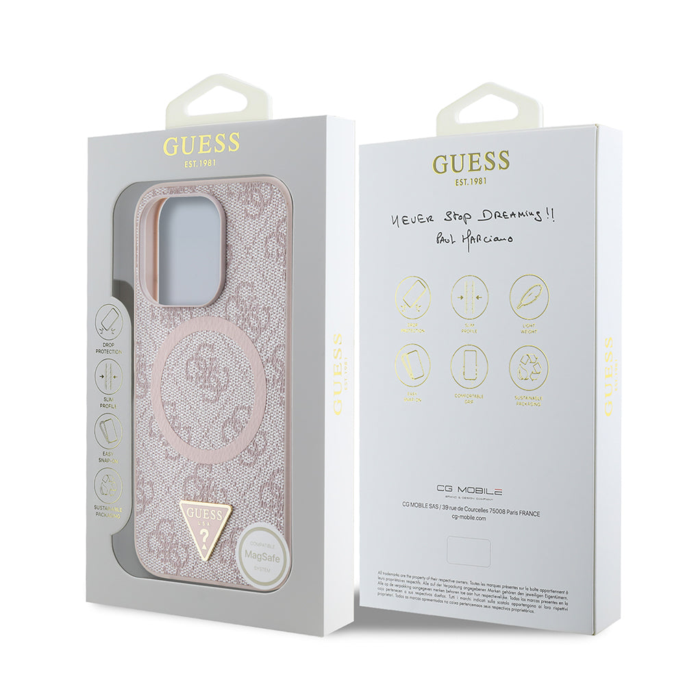iPhone 15 Pro Max Kılıf Guess Orijinal Lisanslı M-safe Şarj Özellikli PU Üçgen Logo 4G Desenli Kılıf