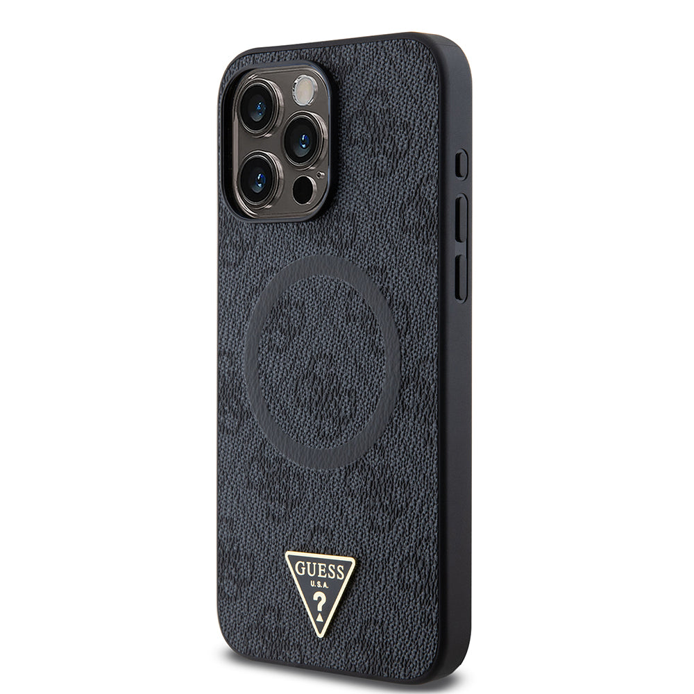 iPhone 15 Pro Max Kılıf Guess Orijinal Lisanslı M-safe Şarj Özellikli PU Üçgen Logo 4G Desenli Kılıf