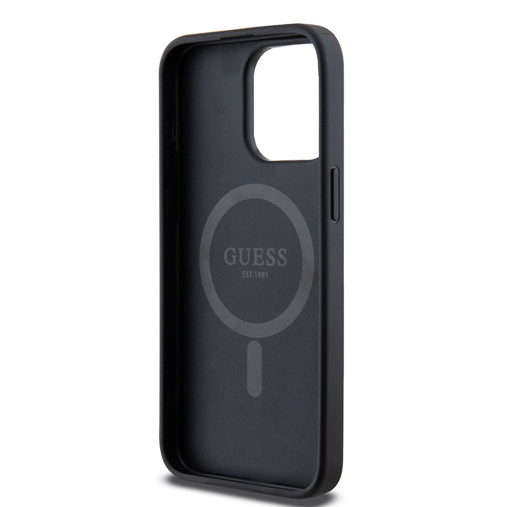 iPhone 15 Pro Max Kılıf Guess Orijinal Lisanslı M-safe Şarj Özellikli PU Üçgen Logo 4G Desenli Kılıf