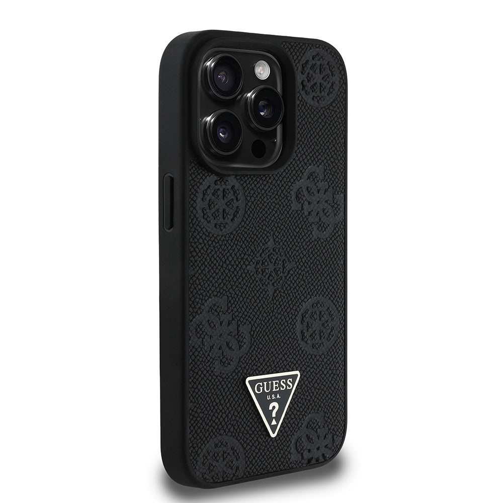 iPhone 15 Pro Max Kılıf Guess Orijinal Lisanslı M-safe Şarj Özellikli Sıcak Baskılı Üçgen Logolu PU Deri Peony Kılıf
