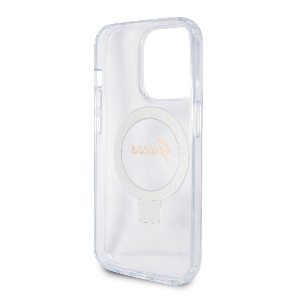 iPhone 15 Pro Max Kılıf Guess Orijinal Lisanslı M-safe Şarj Özellikli Simli Arka Yüzey Ring Standlı Kılıf
