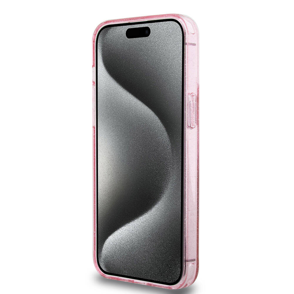 iPhone 15 Pro Max Kılıf Guess Orijinal Lisanslı M-safe Şarj Özellikli Simli Arka Yüzey Ring Standlı Kılıf