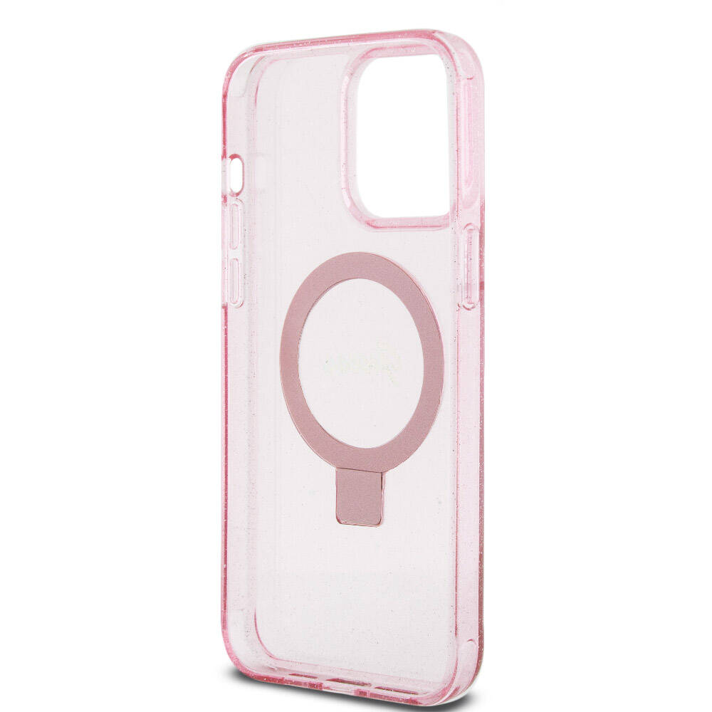 iPhone 15 Pro Max Kılıf Guess Orijinal Lisanslı M-safe Şarj Özellikli Simli Arka Yüzey Ring Standlı Kılıf