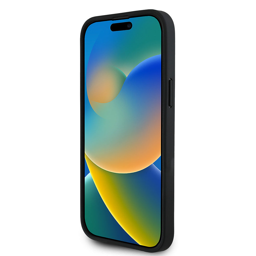 iPhone 15 Pro Max Kılıf Guess Orijinal Lisanslı M-safe Şarj Özellikli Taneli Çiçek Tasarımlı Metal Yazı Logolu Kılıf