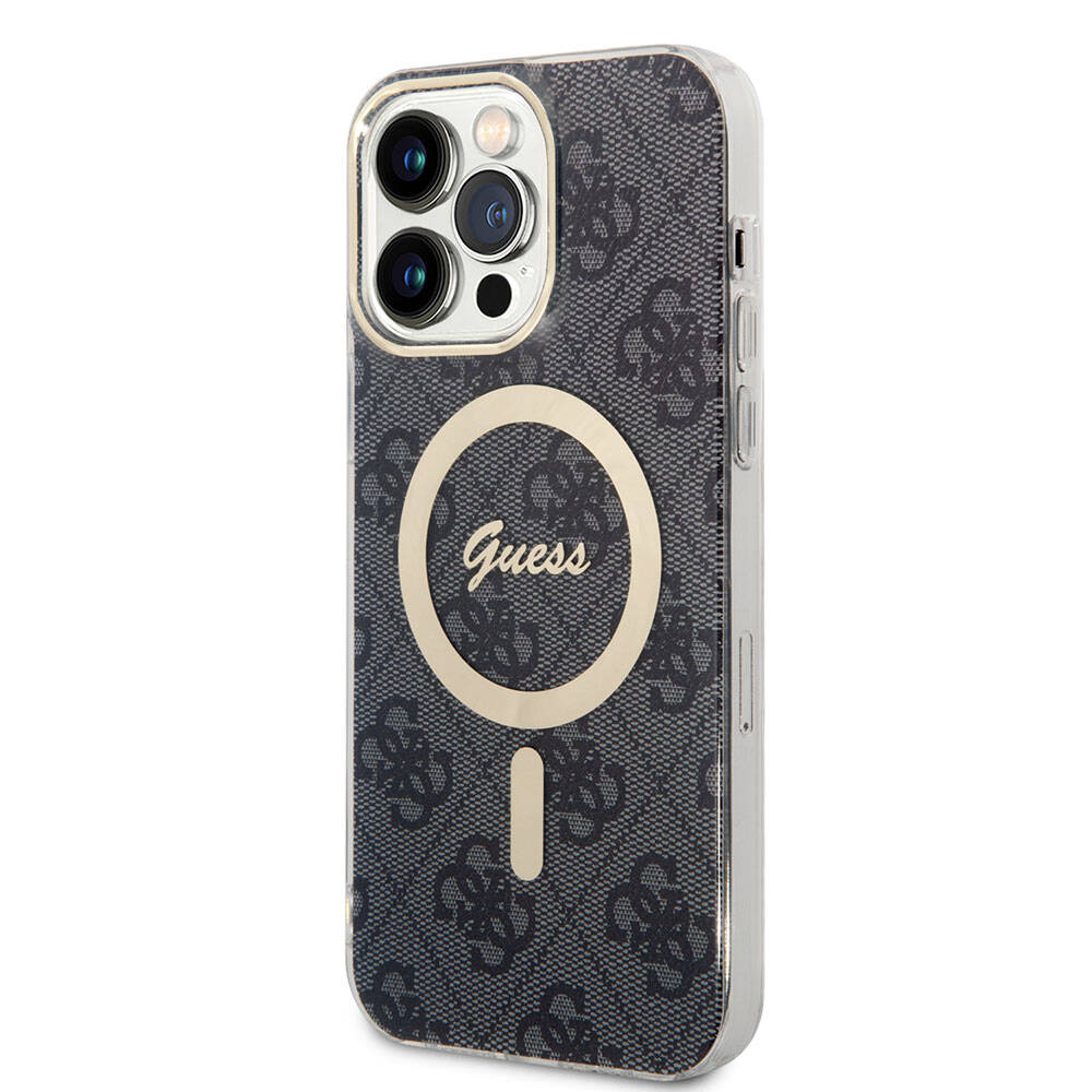 iPhone 15 Pro Max Kılıf Guess Orijinal Lisanslı M-safe Şarj Özellikli Yazı Logolu 4G Desenli Kılıf