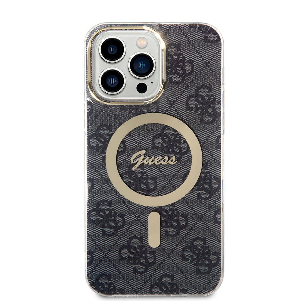 iPhone 15 Pro Max Kılıf Guess Orijinal Lisanslı M-safe Şarj Özellikli Yazı Logolu 4G Desenli Kılıf