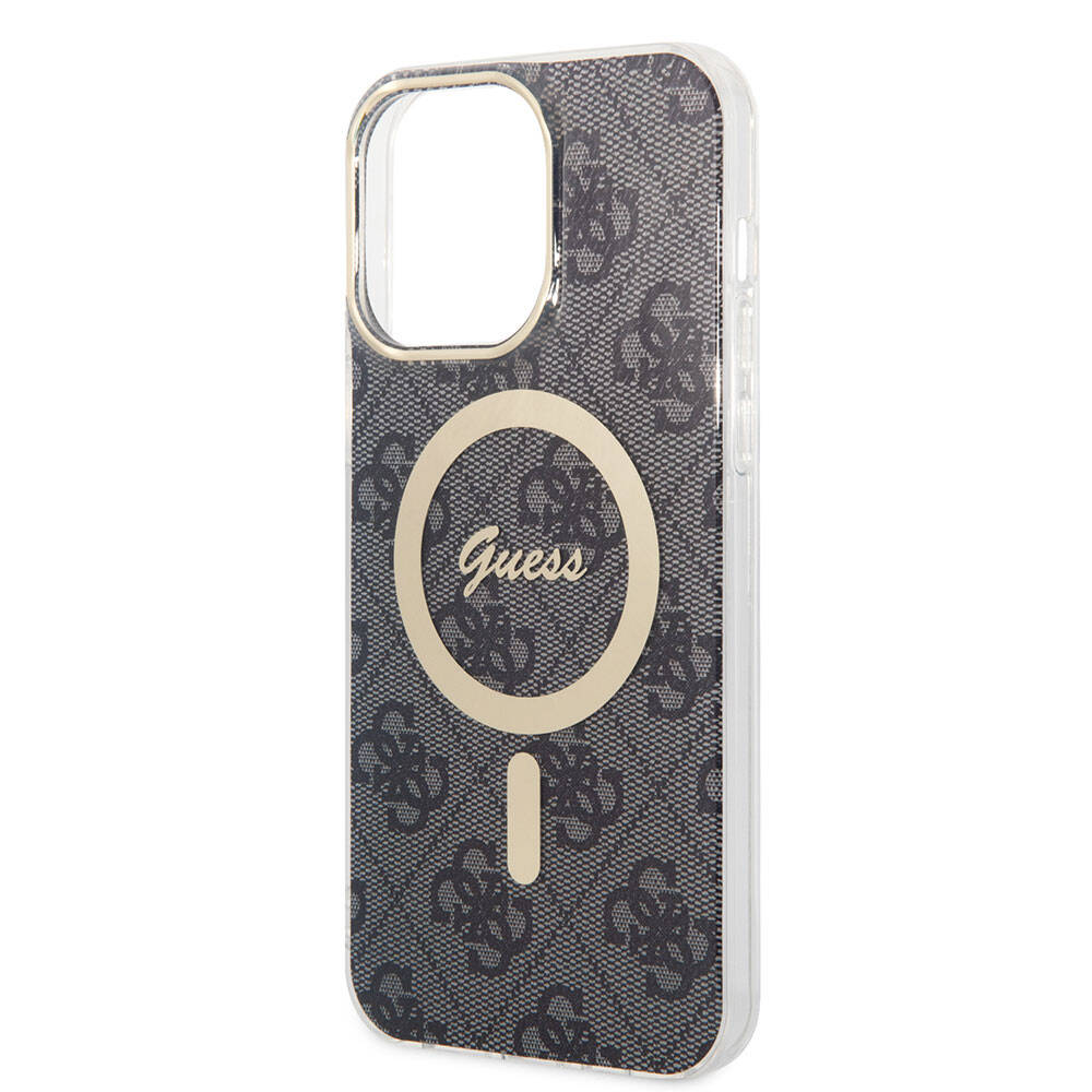 iPhone 15 Pro Max Kılıf Guess Orijinal Lisanslı M-safe Şarj Özellikli Yazı Logolu 4G Desenli Kılıf