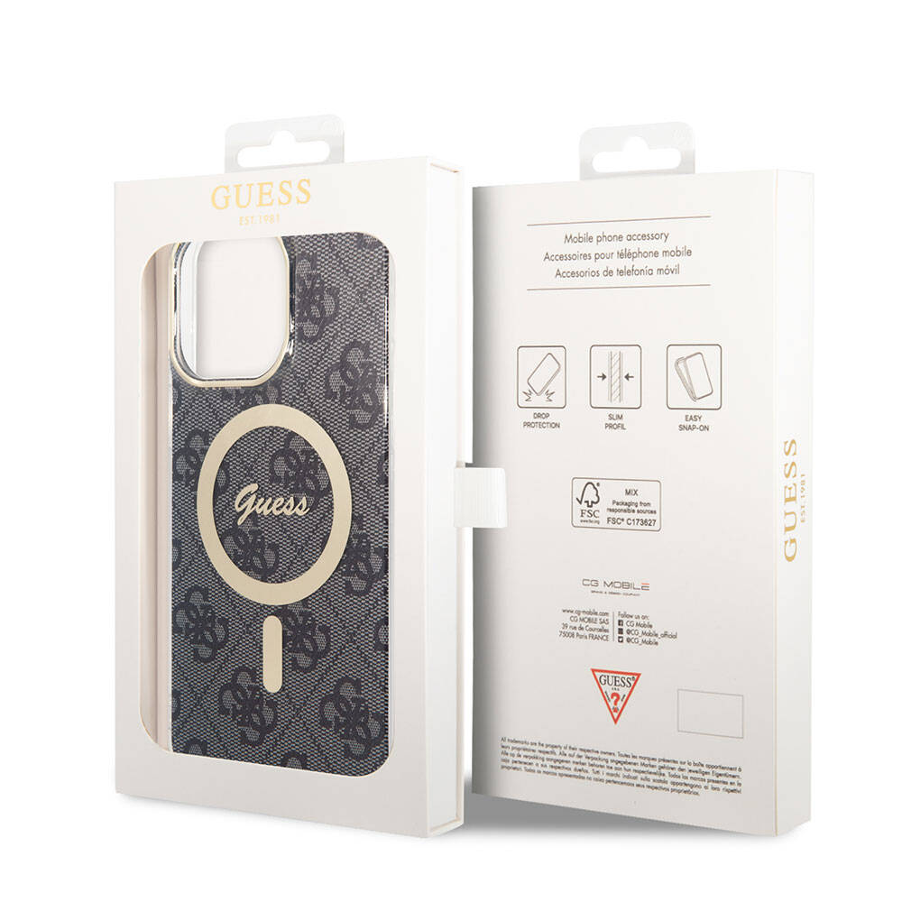 iPhone 15 Pro Max Kılıf Guess Orijinal Lisanslı M-safe Şarj Özellikli Yazı Logolu 4G Desenli Kılıf