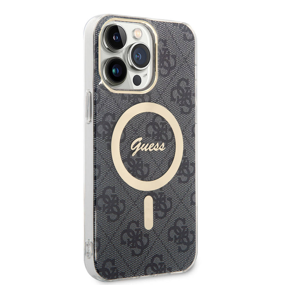 iPhone 15 Pro Max Kılıf Guess Orijinal Lisanslı M-safe Şarj Özellikli Yazı Logolu 4G Desenli Kılıf