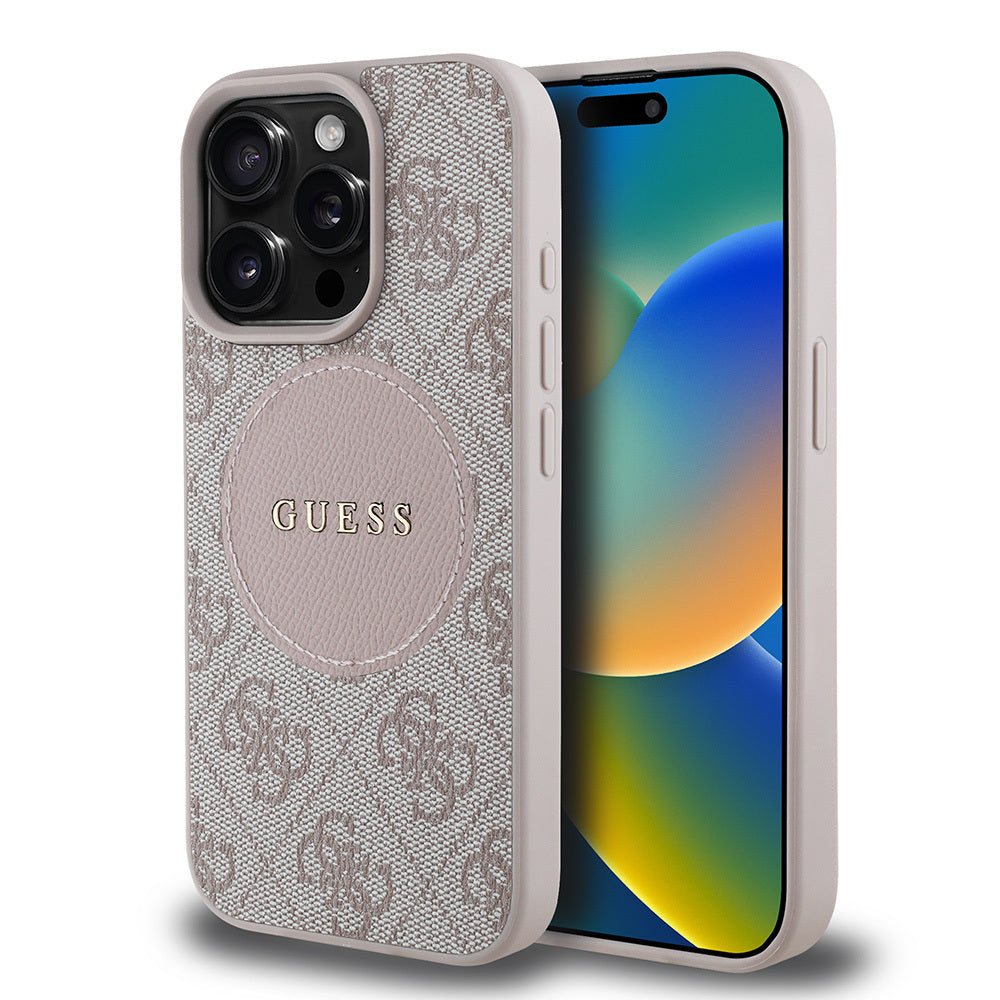 iPhone 15 Pro Max Kılıf Guess Orijinal Lisanslı M-safe Şarj Özellikli Yazı Logolu Circle Classic Kılıf